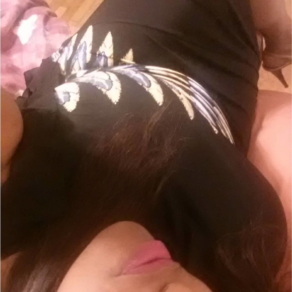 Black Feather Print Dress by BCBG MaxAzria Blue & Yellow / Size Medium - Picture 3 of 5